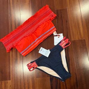 New NWT L*Space Red Carter Bikini Set Red Denim Blue Two Piece Swim Small Medium